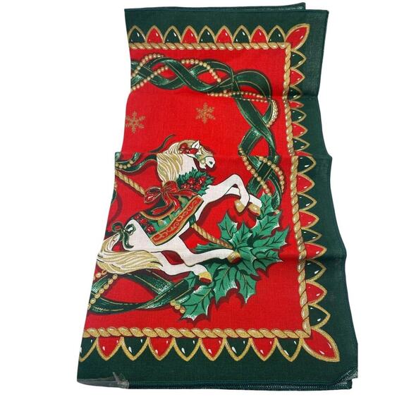 Vintage Christmas Napkins Set Lot 4 NEW Fabric Cloth Red Horse Carousel Cotton - Picture 8 of 9